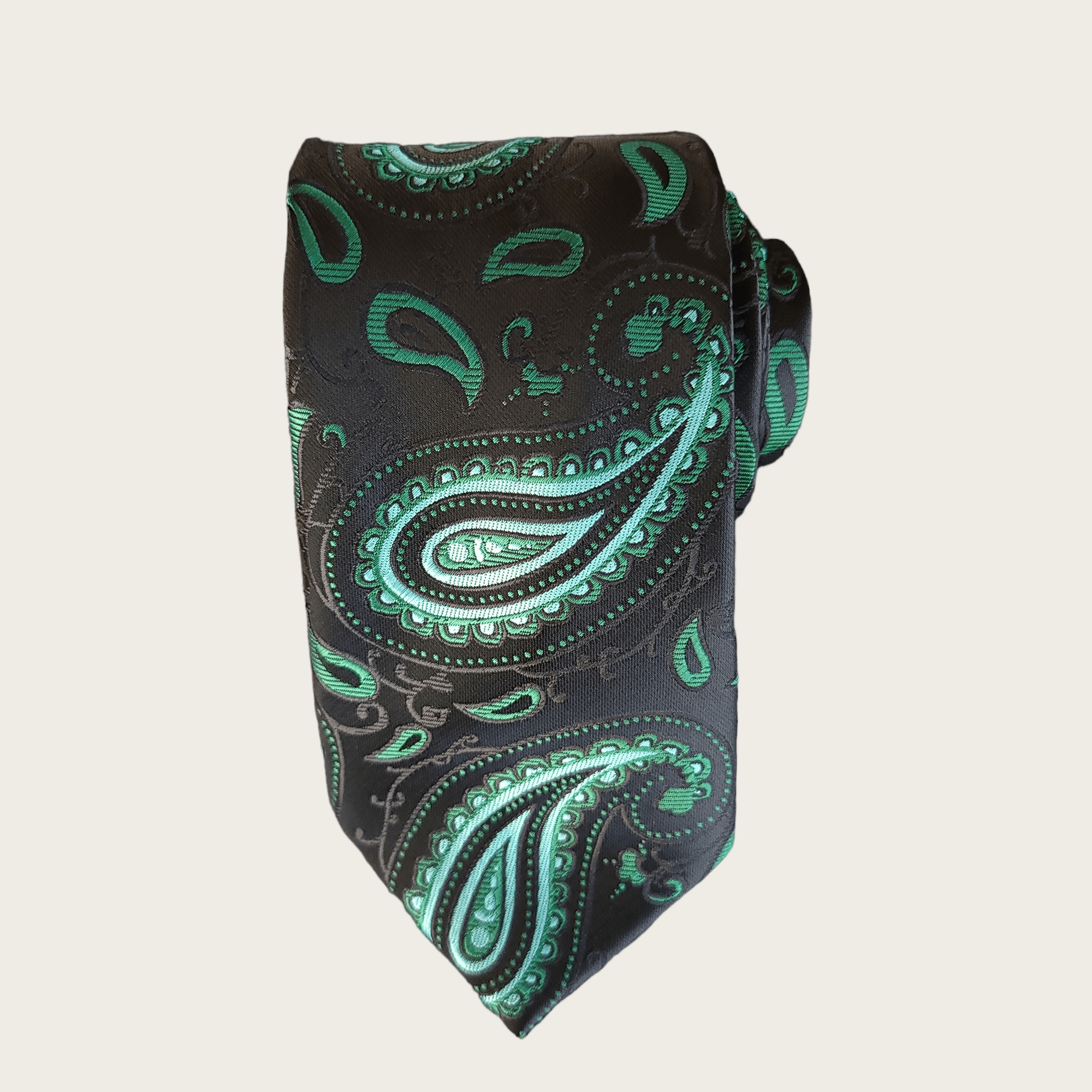 Black Green Paisley Silk Tie Pocket Square Set - STYLETIE