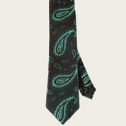 Black Green Paisley Silk Tie Pocket Square Set - STYLETIE