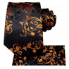 Black Orange Floral Silk Tie Pocket Square Cufflink Set - STYLETIE