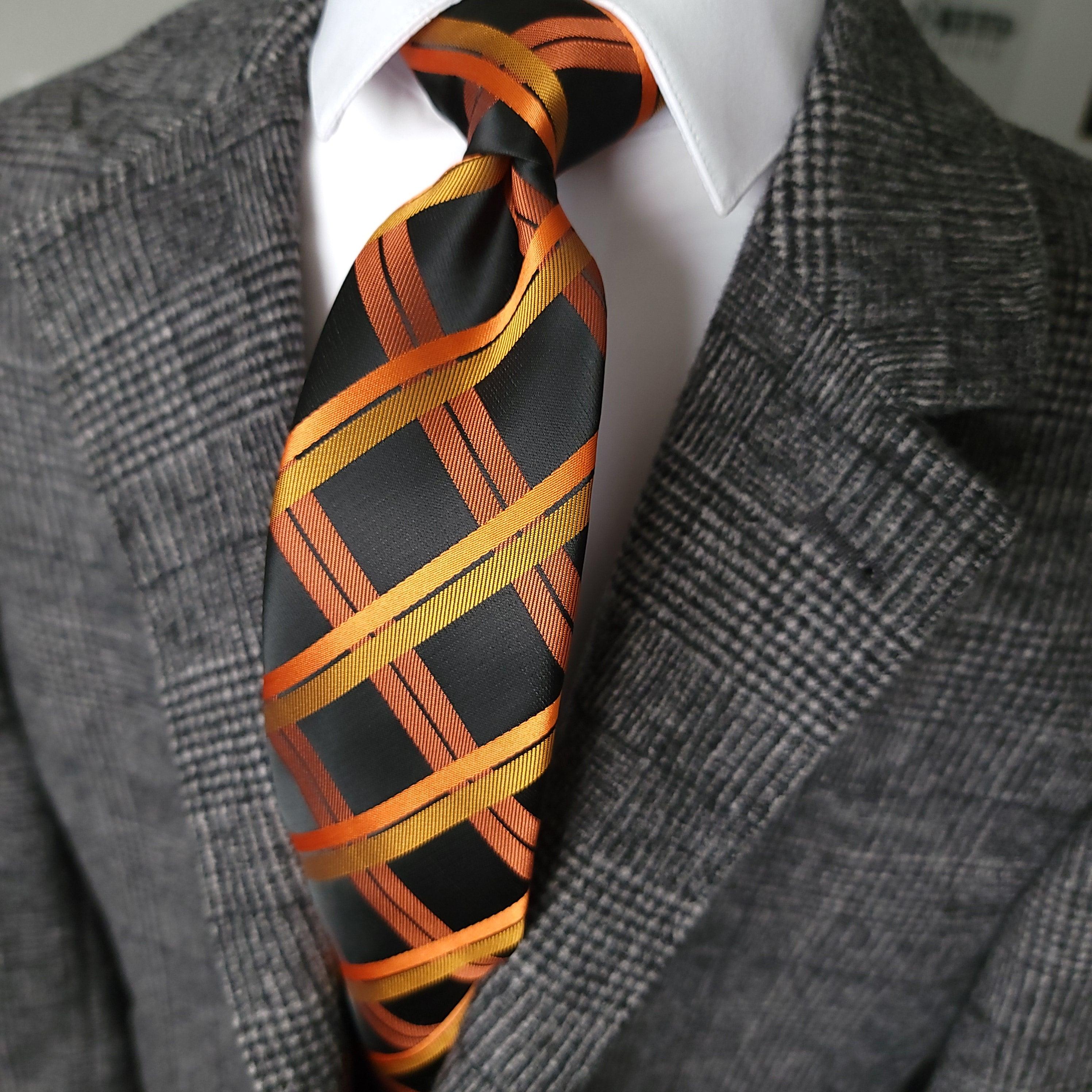 Black Orange Tie Set of Pocket Square & Cufflinks - STYLETIE