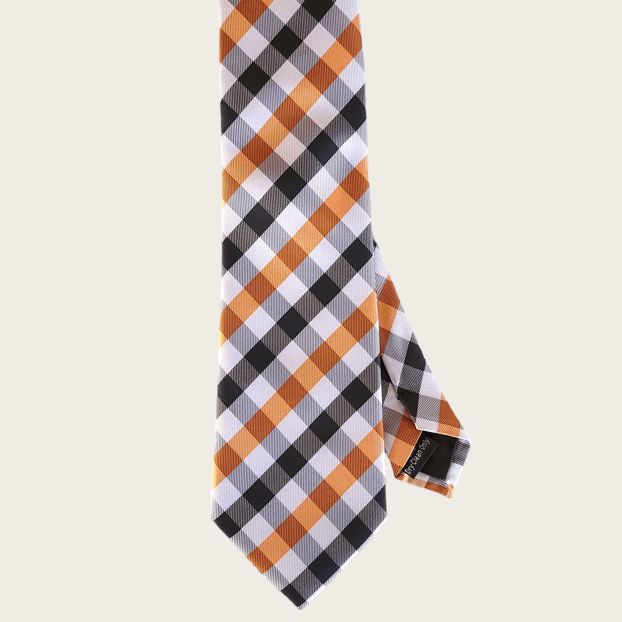 Black Orange White Plaid Silk Tie Pocket Square Set - STYLETIE