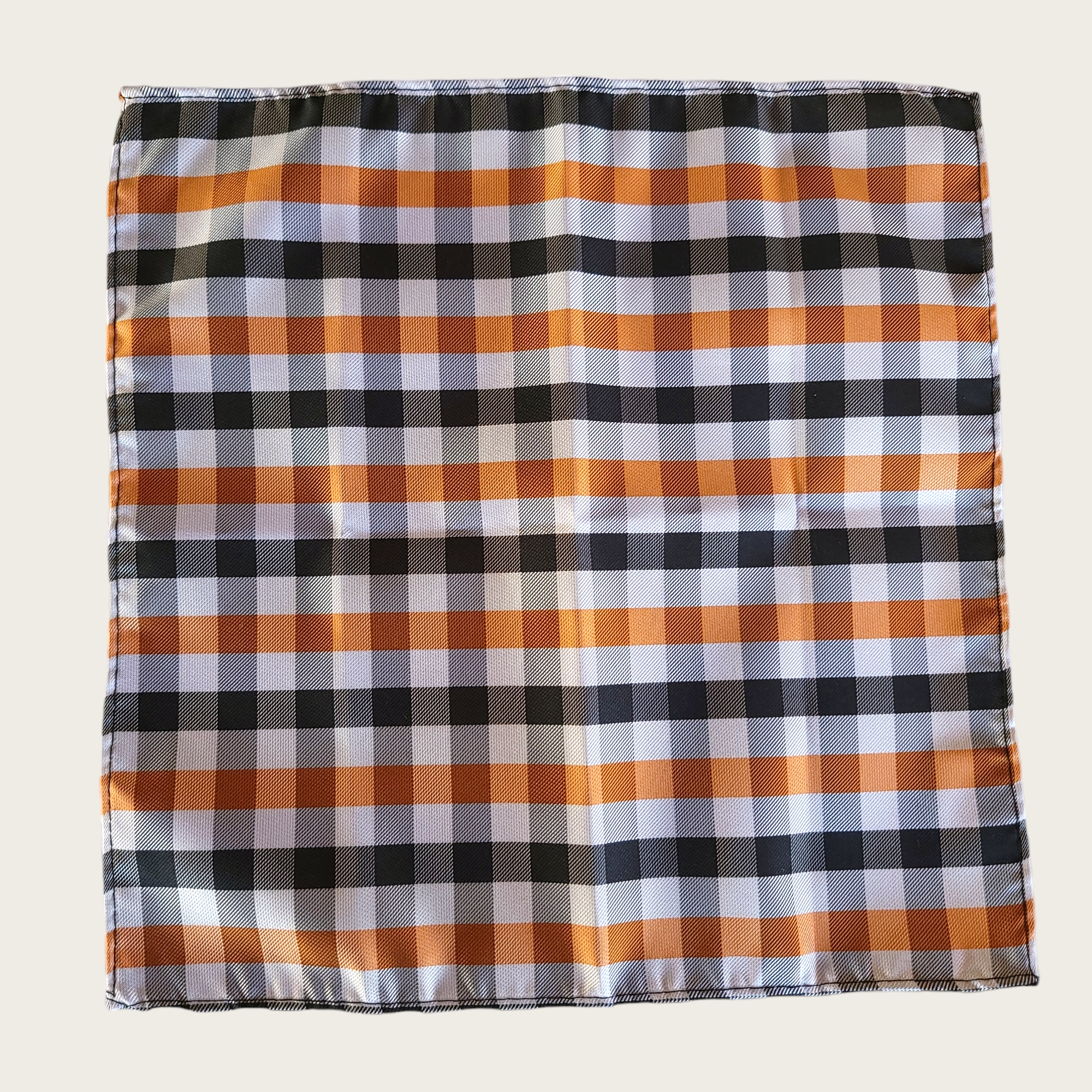 Black Orange White Plaid Silk Tie Pocket Square Set