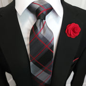 Black Plaid Silk Tie Pocket Square Cufflinks Set - STYLETIE