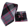 Black Plaid Silk Tie Pocket Square Cufflinks Set - STYLETIE