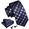 Black Purple Blue Plaid Silk Tie Pocket Square Cufflink Set - STYLETIE