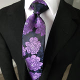 Black Purple Floral Tie Pocket Square Cufflink Set