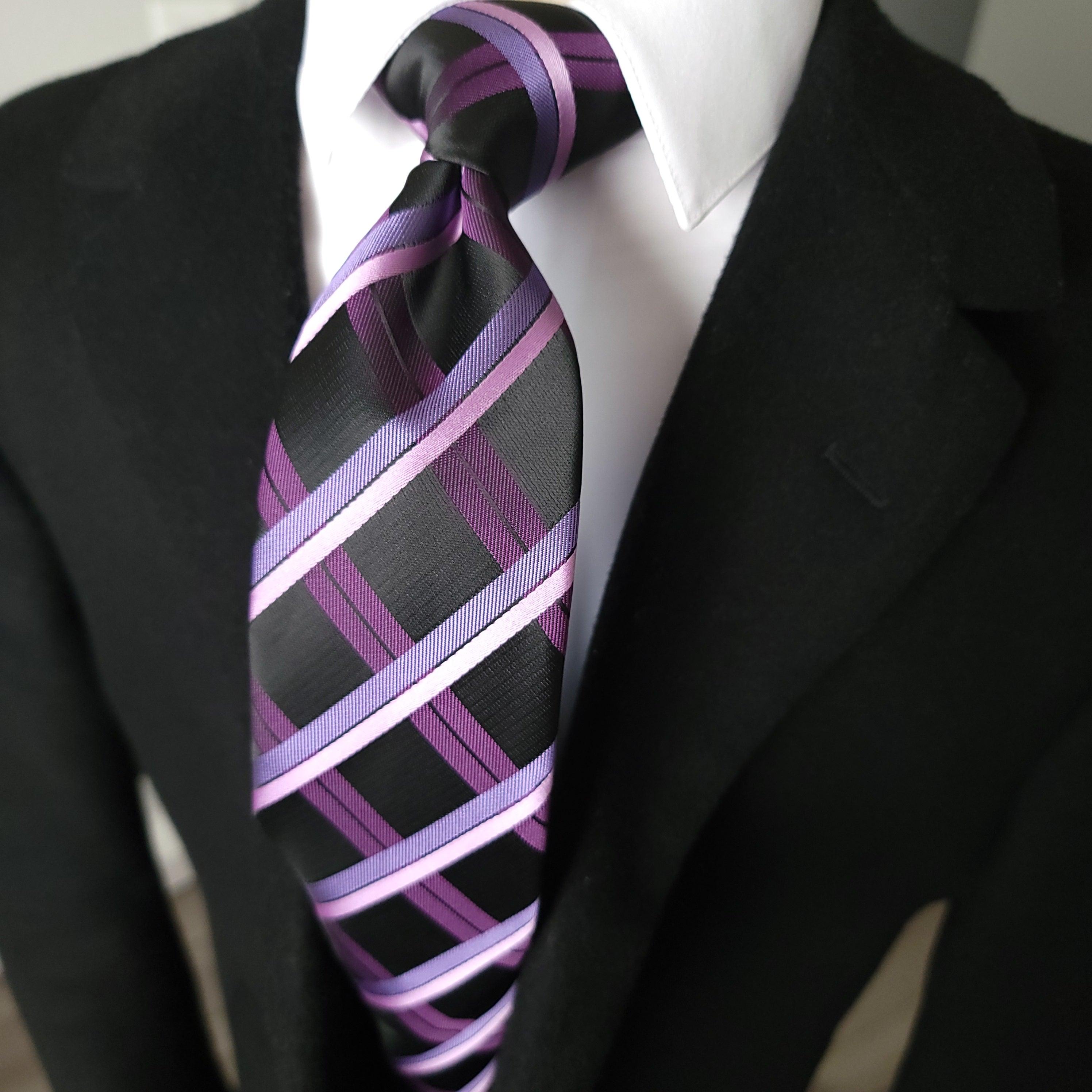 Black Purple Plaid Silk Tie - STYLETIE