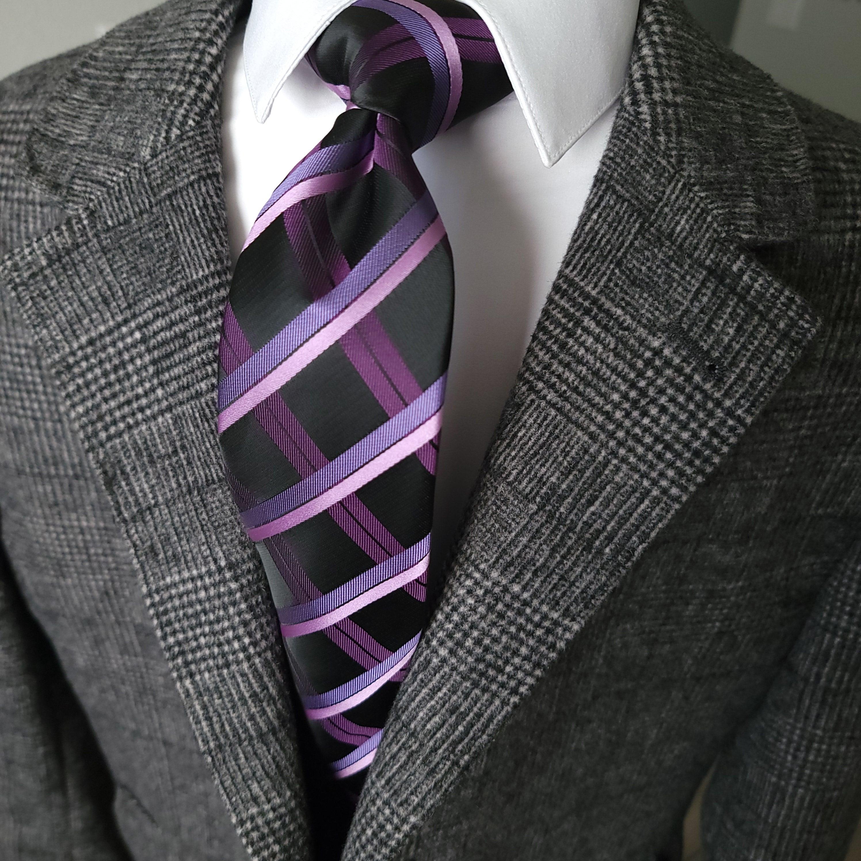 purple plaid shirt with tie