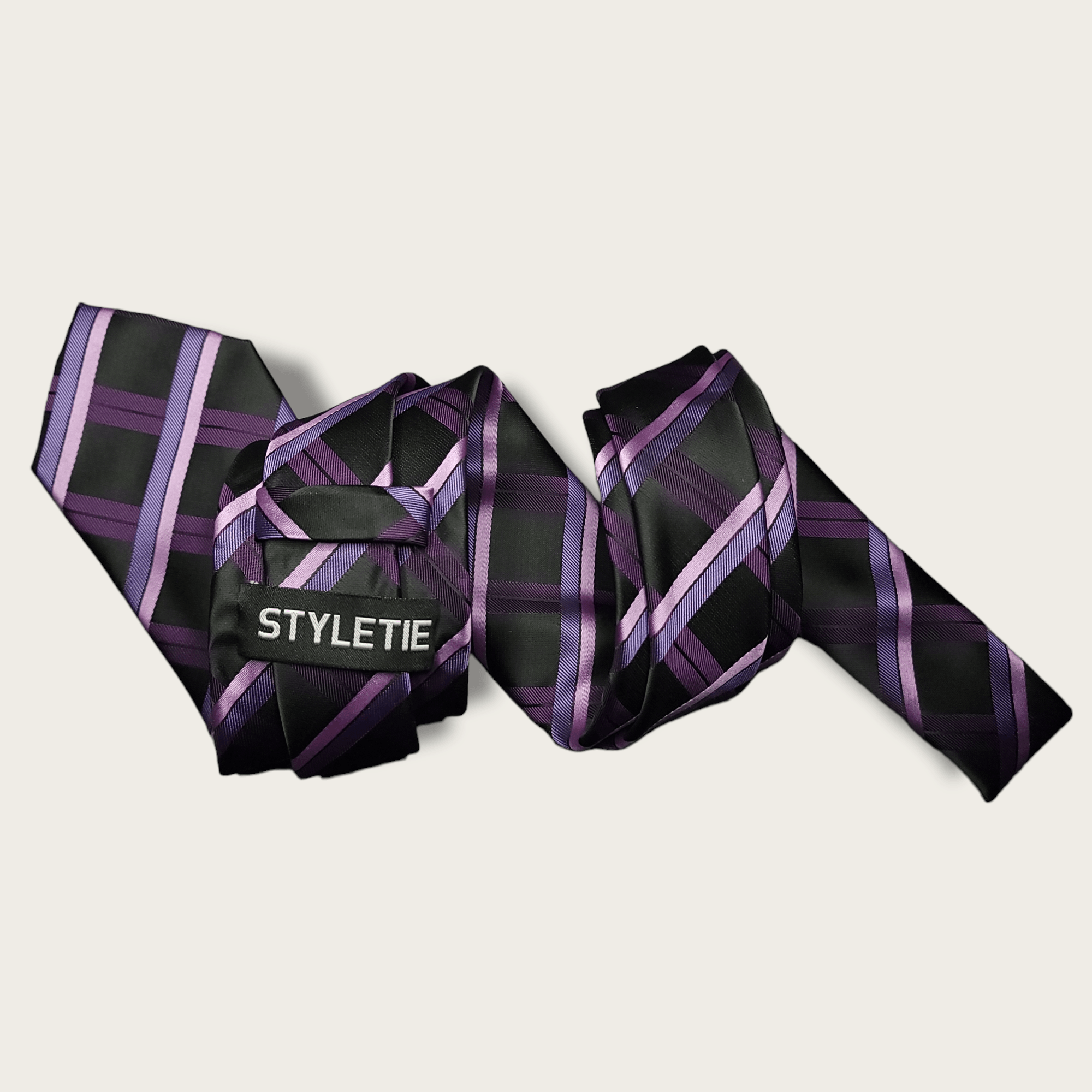 Black Purple Plaid Silk Tie - STYLETIE