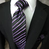 Black Purple Striped Silk Tie Pocket Square Cufflink Set - STYLETIE