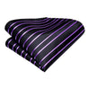 Black Purple Striped Silk Tie Pocket Square Cufflink Set - STYLETIE
