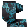 Black Teal Paisley Silk Tie Pocket Square Cufflink Set - STYLETIE