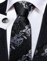 Black White Floral Silk Tie Pocket Square Cufflink Set - STYLETIE