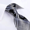 Black White Plaid Paisley Silk Tie Pocket Square Cufflink Set - STYLETIE
