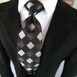 Black White Plaid Silk Tie Pocket Square Cufflink Set