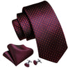 Black Wine Dot Plaid Silk Tie Pocket Square Cufflink Set - STYLETIE