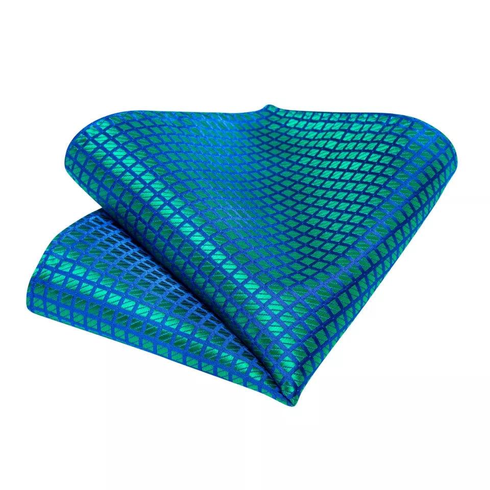 Blue & Emerald Green Silk Tie Pocket Square & Cufflinks Set - STYLETIE