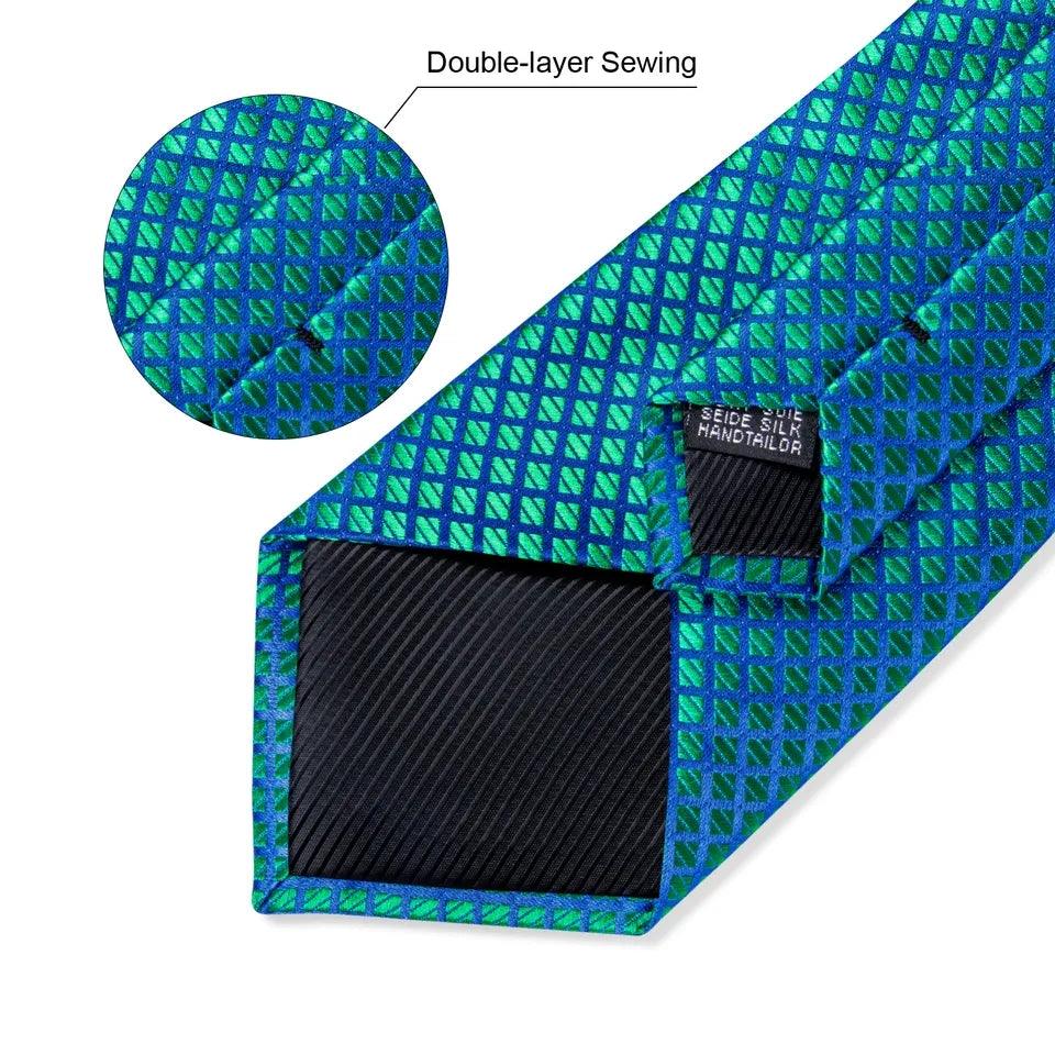 Blue & Emerald Green Silk Tie Pocket Square & Cufflinks Set - STYLETIE