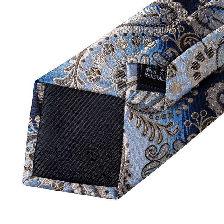 Blue Champagne Paisley Silk Tie Pocket Square Cufflink Set - STYLETIE