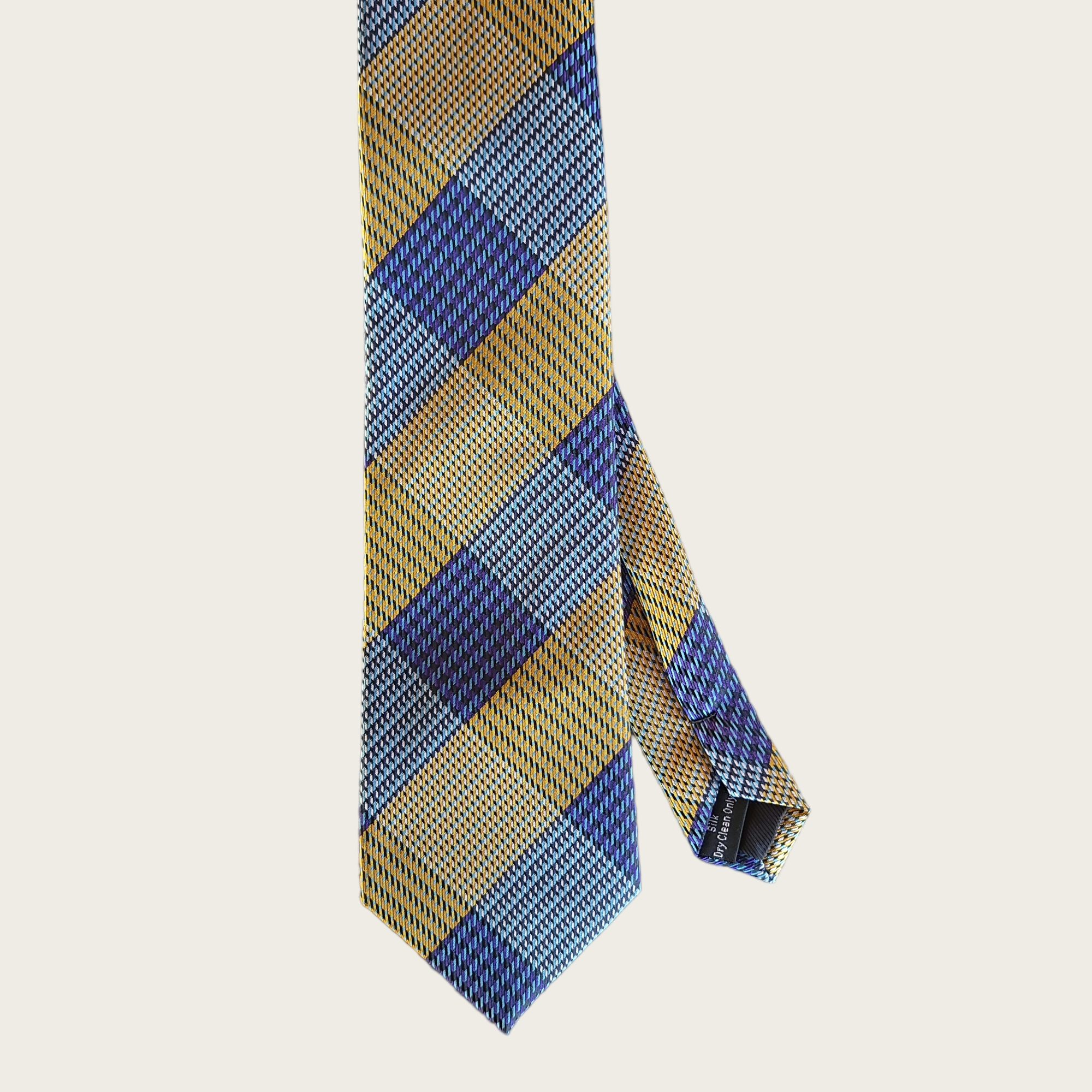 Blue Chestnut Brown Plaid Silk Tie Pocket Square Set