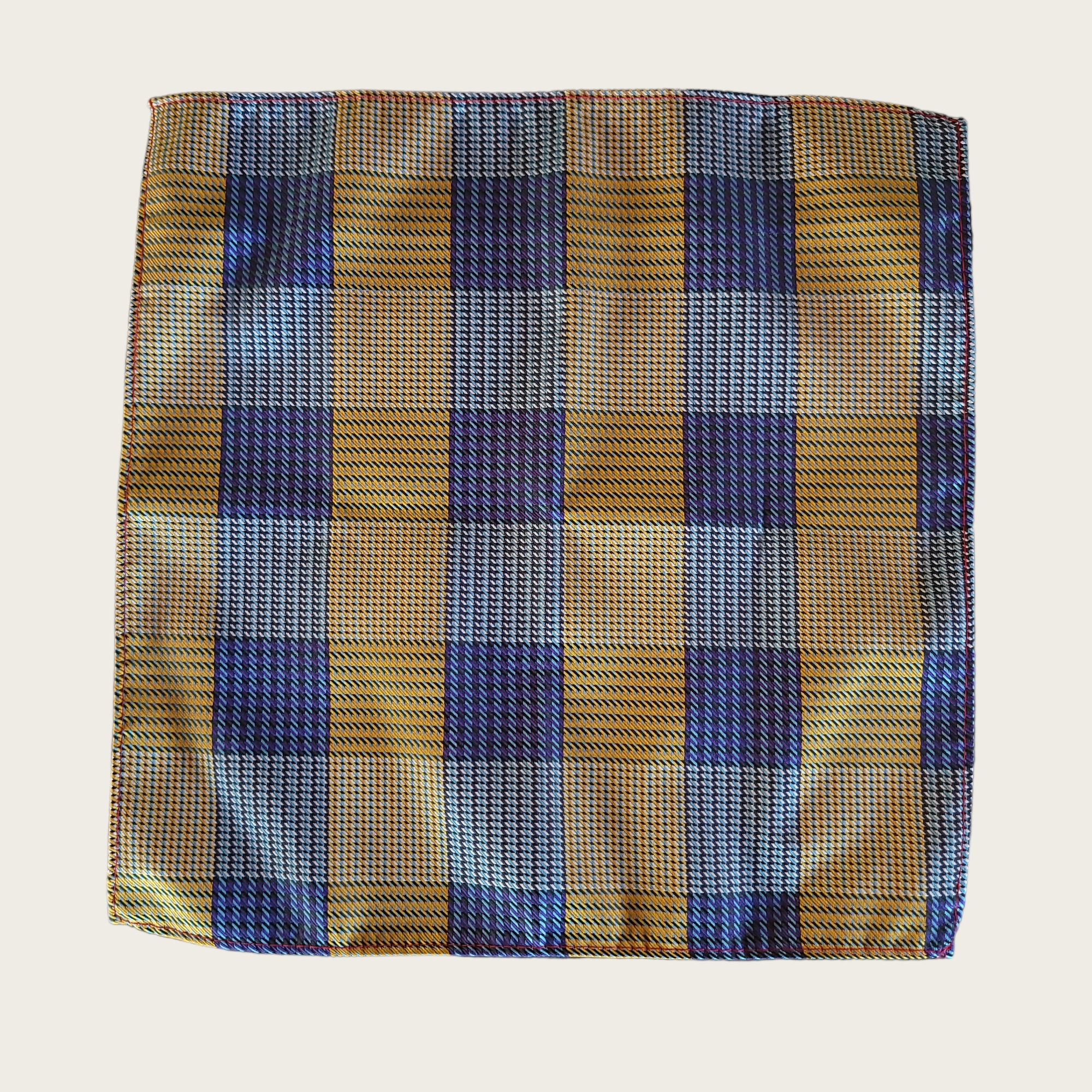 Blue Chestnut Brown Plaid Silk Tie Pocket Square Set