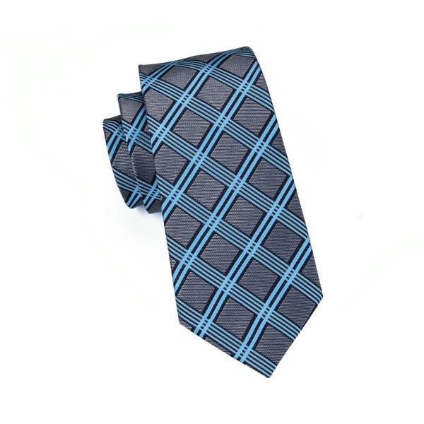 Blue Darkgray Plaid Tie Pocket Square Cufflinks Set - STYLETIE