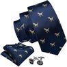 Blue Dinosaur Pattern Silk Tie Pocket Square Cufflinks Set - STYLETIE