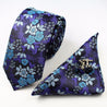 Blue Floral Tie Silk Jacquard Necktie Hanky Cufflinks Set - STYLETIE