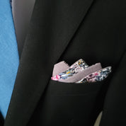 Blue Green Pink Gray Floral Reversible Pocket Square