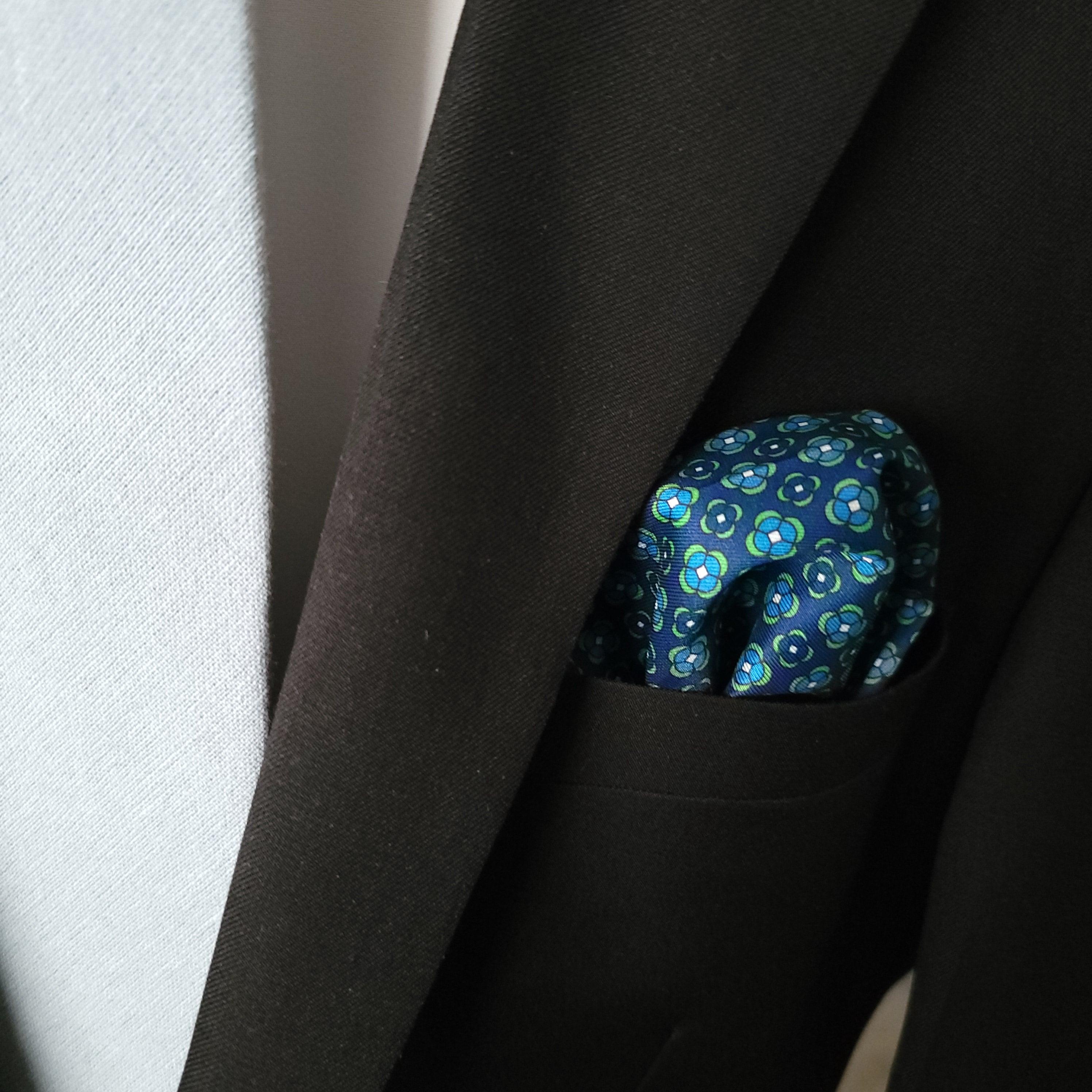 Blue Green Stylish and Elegant Silk Pocket Square - STYLETIE