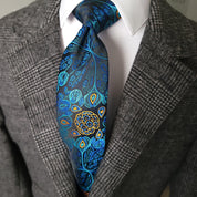 Blue Paisley Floral Silk Tie Pocket Square Cufflinks Set - STYLETIE