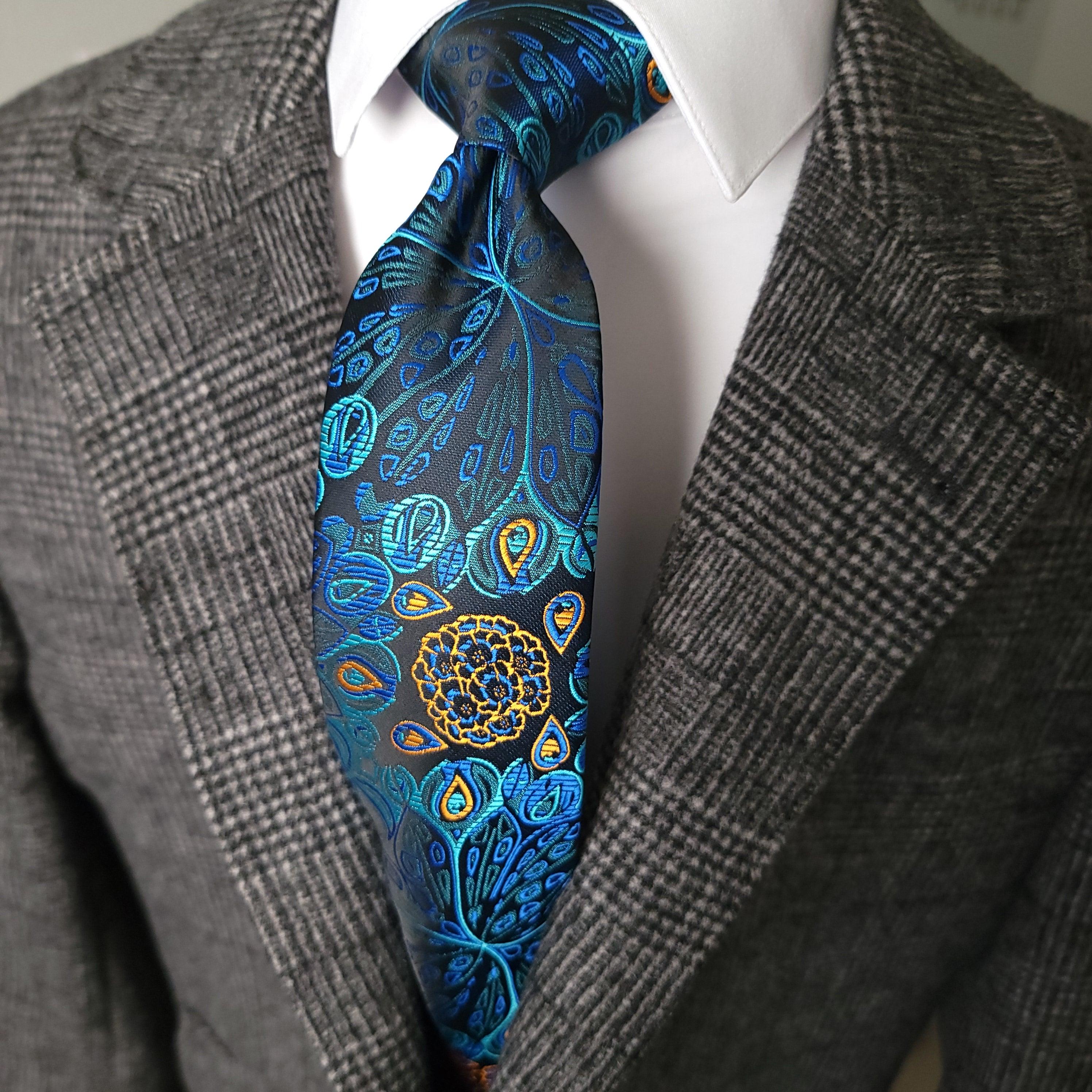 Blue Paisley Floral Silk Tie Pocket Square Cufflinks Set - STYLETIE