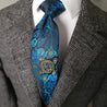 Blue Paisley Floral Silk Tie Pocket Square Cufflinks Set - STYLETIE