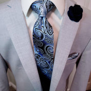Blue Paisley Silk Tie Pocket Square Cufflink Set - STYLETIE