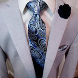 Blue Paisley Silk Tie Pocket Square Cufflink Set