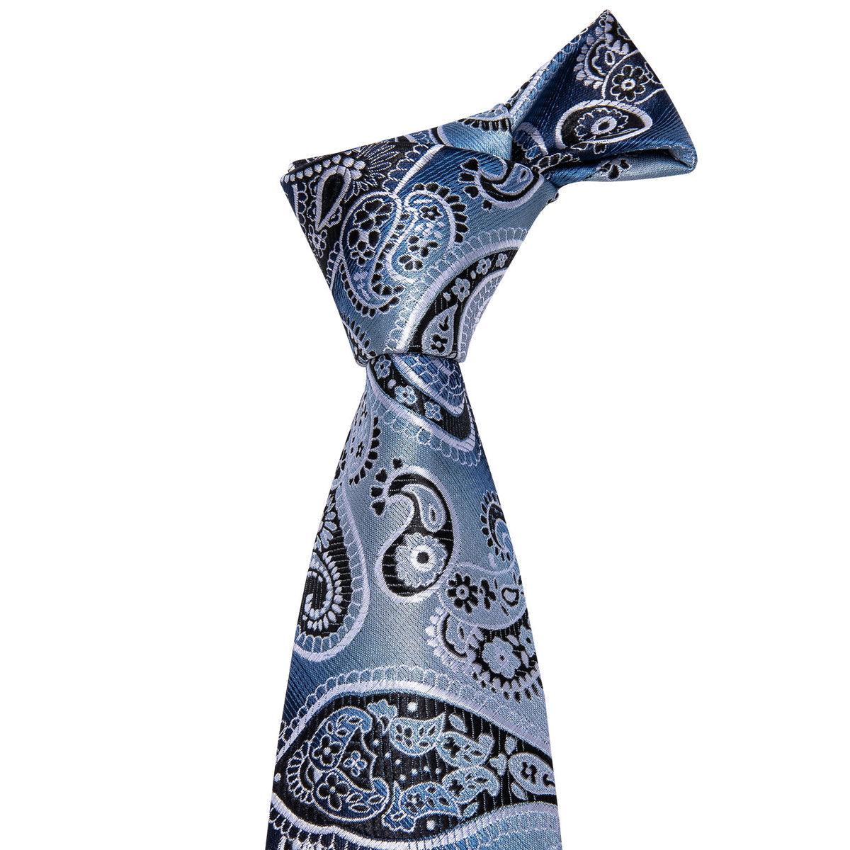 Blue Paisley Silk Tie Pocket Square Cufflink Set - STYLETIE