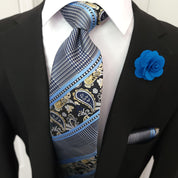Blue Paisley Stripe Silk Tie Handkerchief Cufflinks necktie Set - STYLETIE