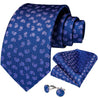 Blue Pink Floral Silk Tie Pocket Square Cufflink Set - STYLETIE