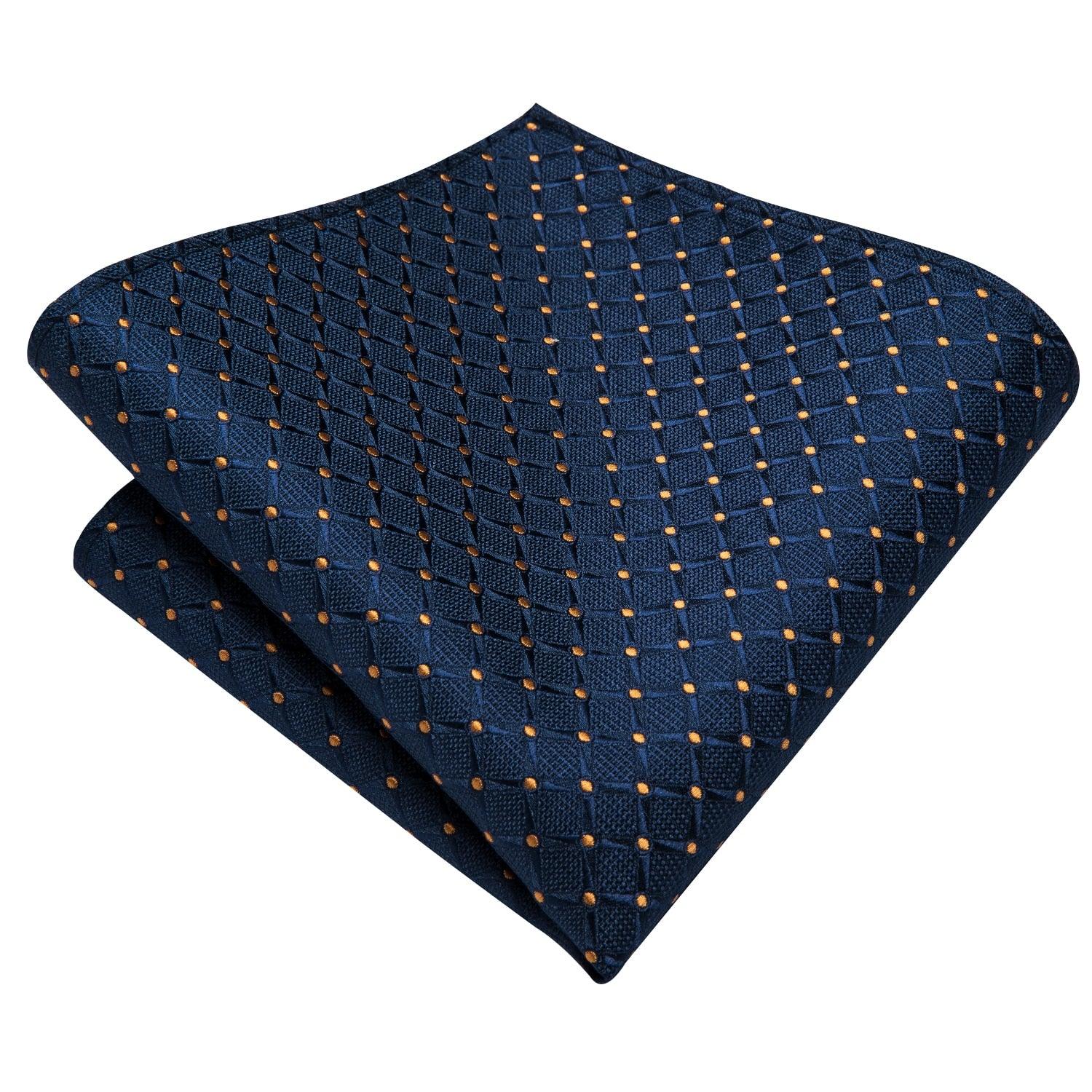 Blue Polka Dot Plaid Silk Tie Pocket Square Cufflinks Set