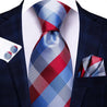 Blue Red Plaid Silk Tie Pocket Square Cufflink Set - STYLETIE