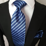 Blue Stripe Silk Tie Pocket Square Cufflink Set