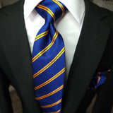 Blue Stripe Silk Tie Pocket Square Cufflink Set
