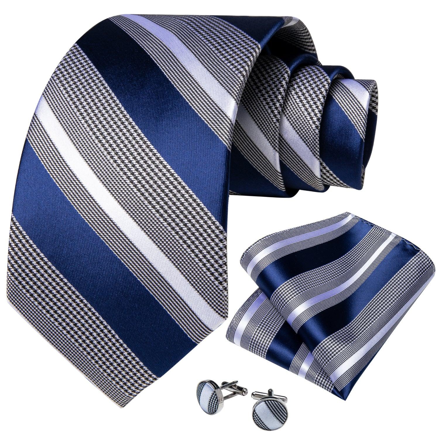 Blue Striped Silk Tie Pocket Square Cufflink Set - STYLETIE
