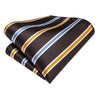 Brown Gold Striped Silk Tie Pocket Square Cufflink Set - STYLETIE