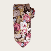 Brown khaki Floral Slim Tie Pocket Square Set - STYLETIE