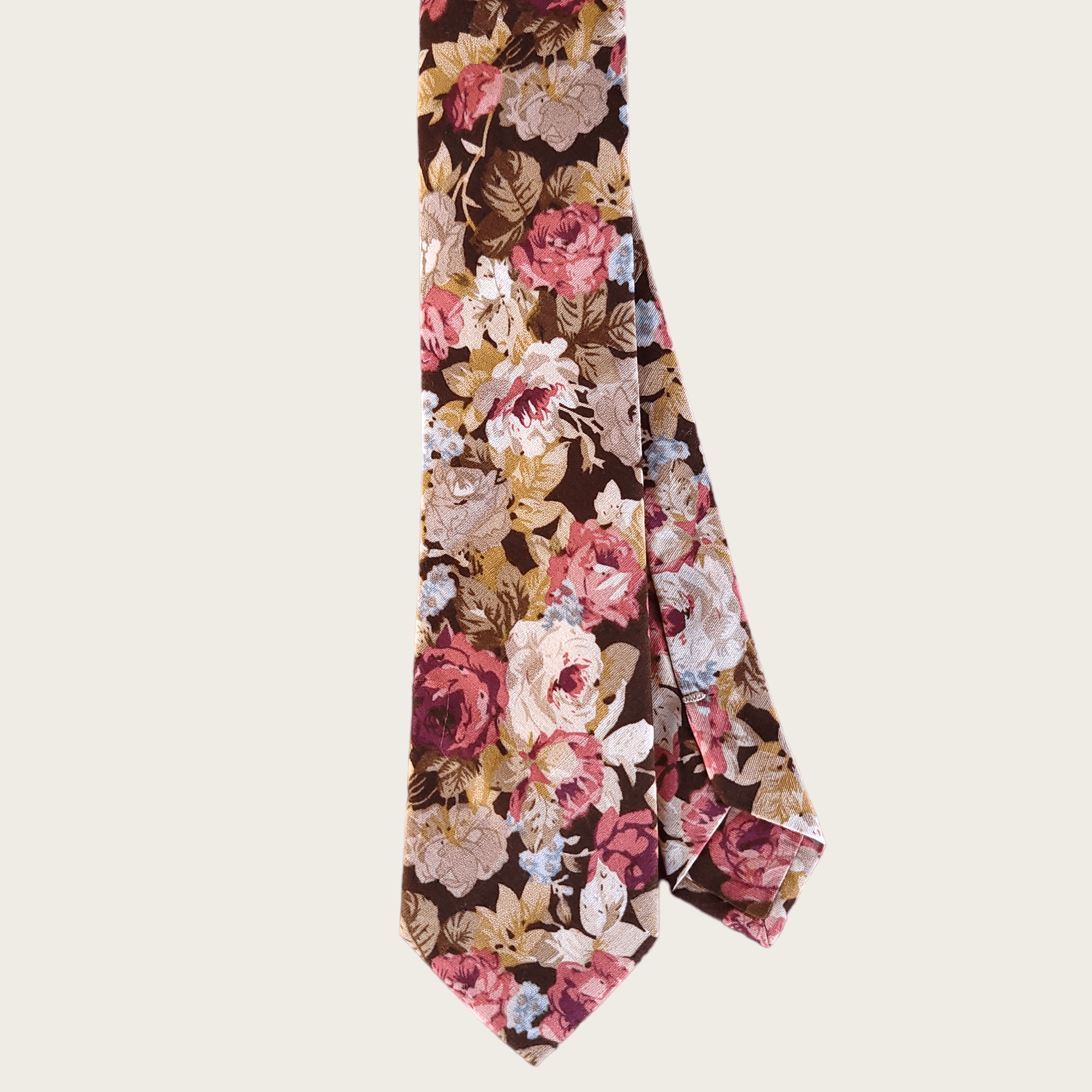 Brown khaki Floral Slim Tie Pocket Square Set - STYLETIE