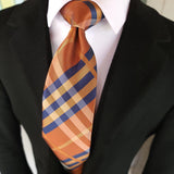 Brown Orange Blue Stripe Silk Tie Pocket Square Cufflink Set