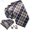 Brown Plaid Silk Tie Pocket Square Cufflink Set jw - STYLETIE