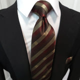 Brown Striped Silk Tie Pocket Square Cufflink Set