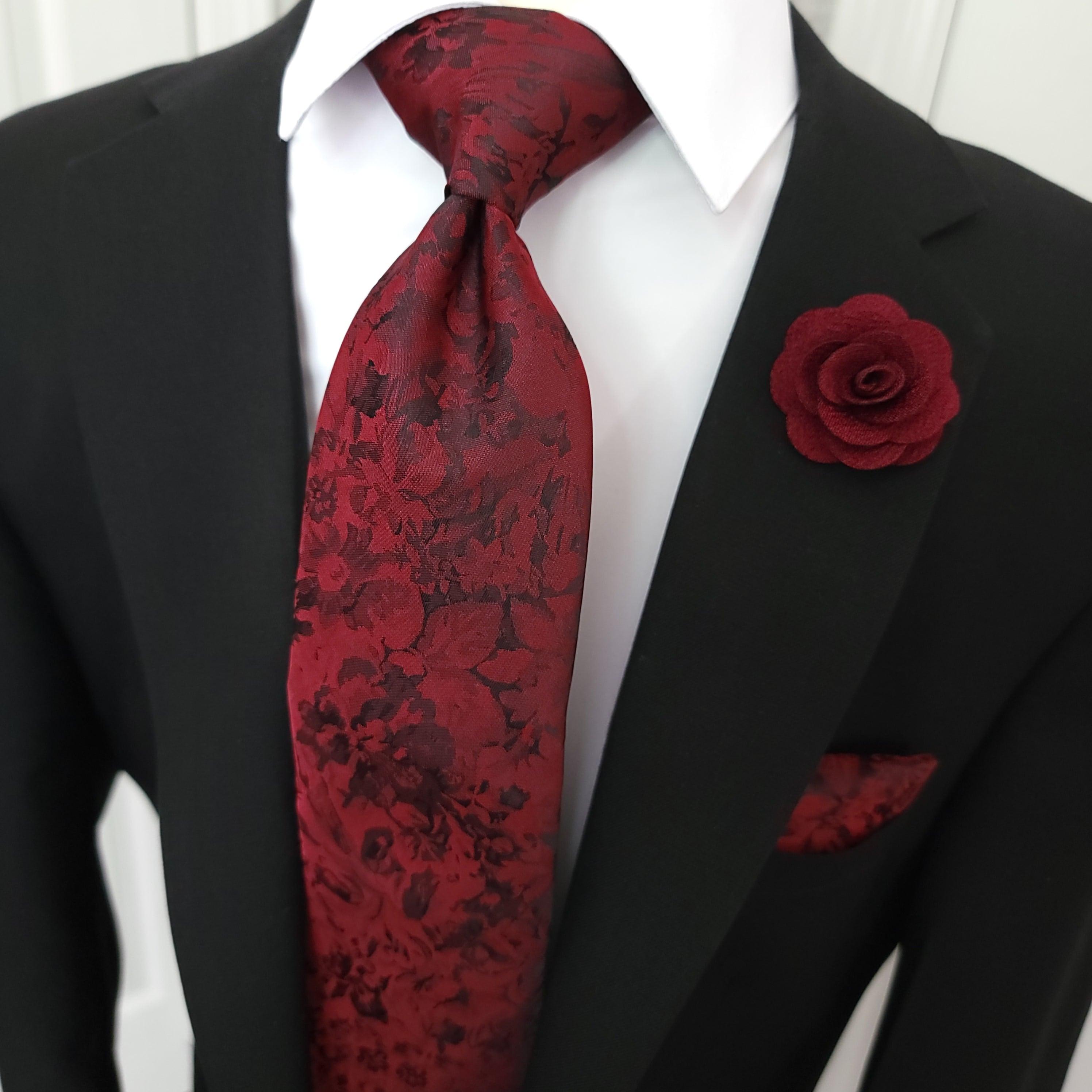 Burgundy Black Silk Tie Pocket Square Cufflink Set - STYLETIE